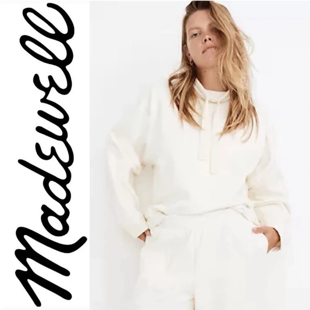 NWT Madewell MWL Ribbed Funnelneck Sweatshirt Medium Cream Relaxed Slouchy Boxy - Picture 2 of 9
